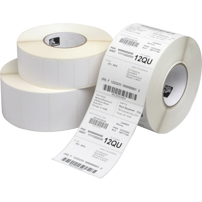 ZEBRA, CONSUMABLES, Z-ULTIMATE 2000T POLYESTER LABEL, THERMAL TRANSFER, 1.5" X 1", 3" CORE, 8" OD,  , 5486 LABELS PER ROLL, PERFORATED, 4 ROLLS PER CASE, PRICED PER CASE