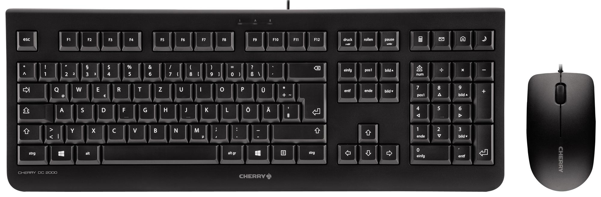 CHERRY, DC2000 USB KEYBOARD AND MOUSE COMBO, BLACK, 104, PLUS 4 KEY US INTL LAYOUT, 3 BUTTON SYMMETRICAL OPTICAL MOUSE WITH 1200 DPI